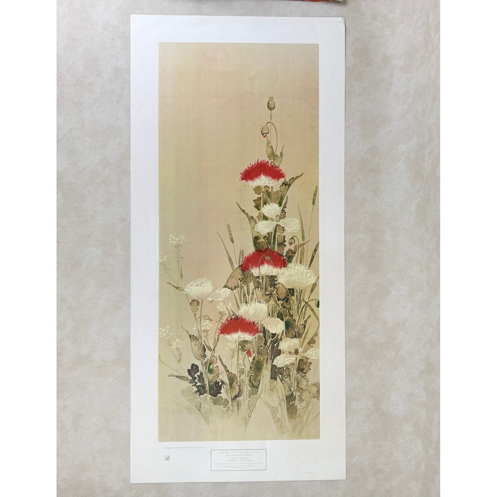 NYGS 1966 Red & White Poppies Japanese Art Print Rimpa School Nomura Sotatsu